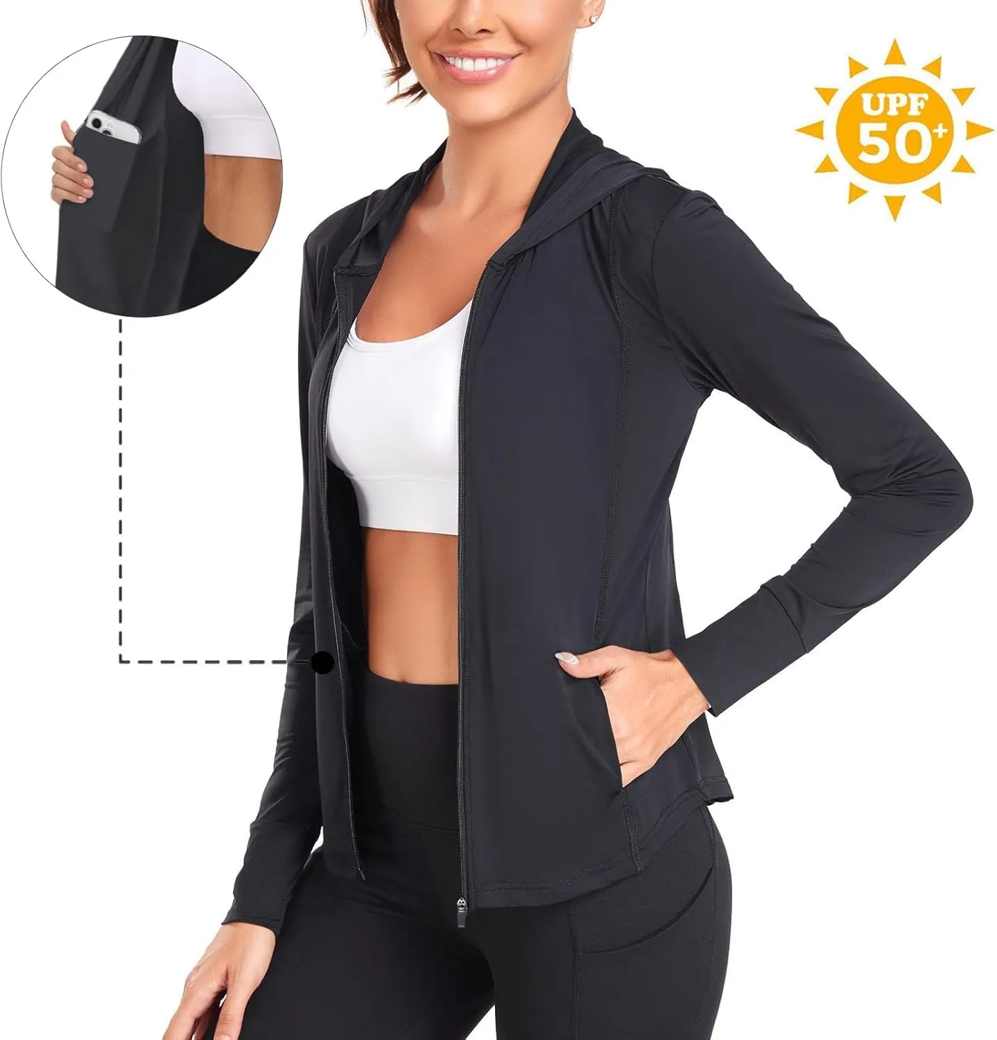 Womens UPF 50 Zip Up Hoodies Long Sleeve UV Sun Protection Shirts Lightweight Quick Dry Jackets Hiking Running Tops