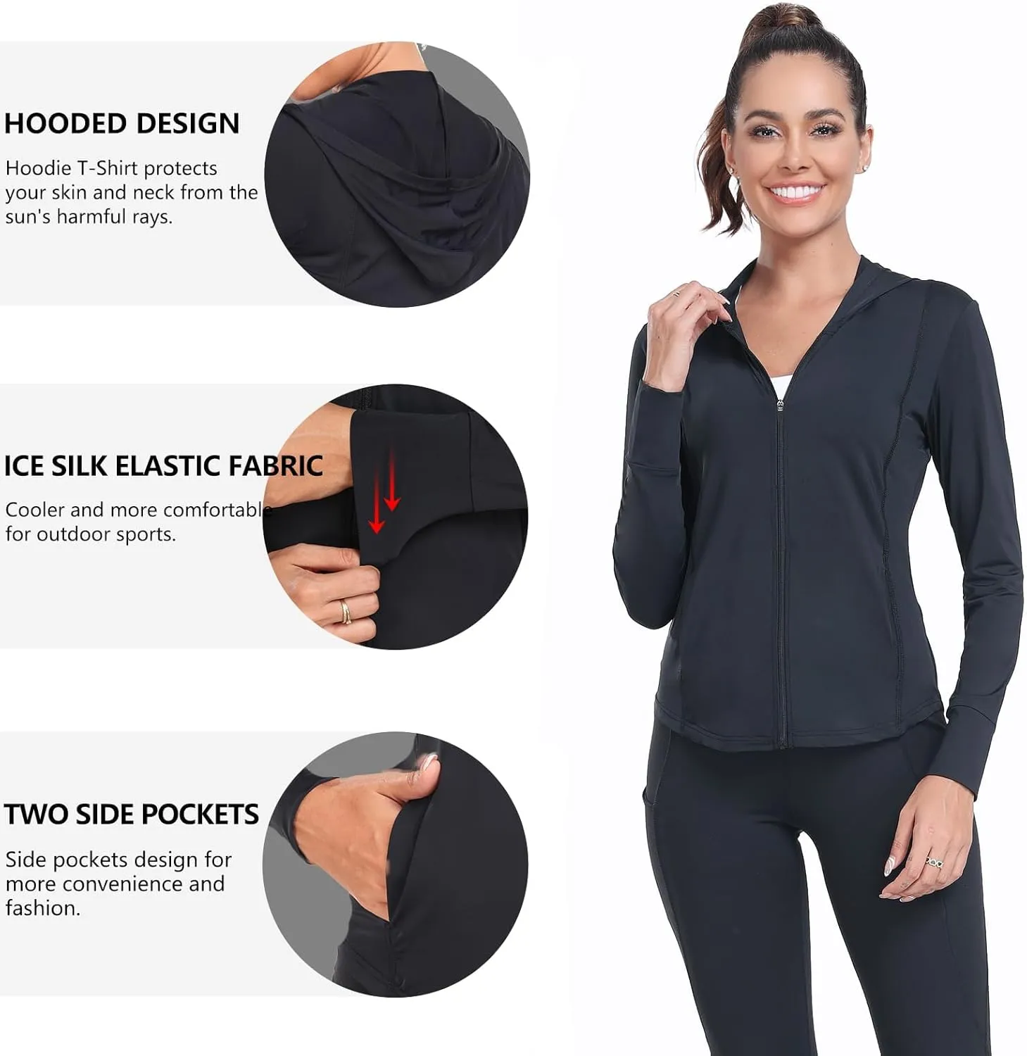 Womens UPF 50 Zip Up Hoodies Long Sleeve UV Sun Protection Shirts Lightweight Quick Dry Jackets Hiking Running Tops