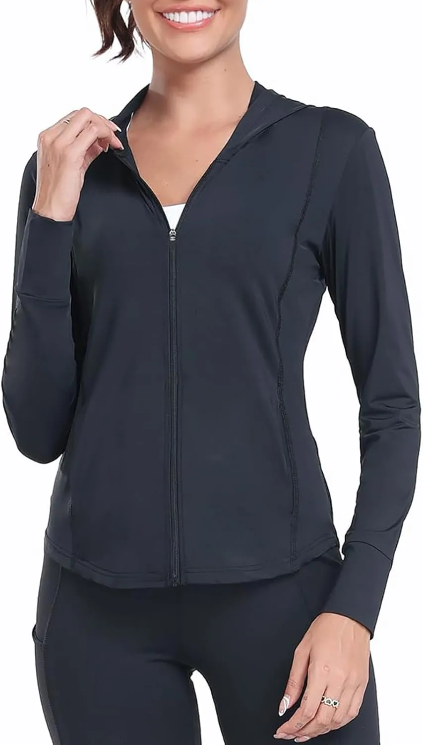 Womens UPF 50 Zip Up Hoodies Long Sleeve UV Sun Protection Shirts Lightweight Quick Dry Jackets Hiking Running Tops