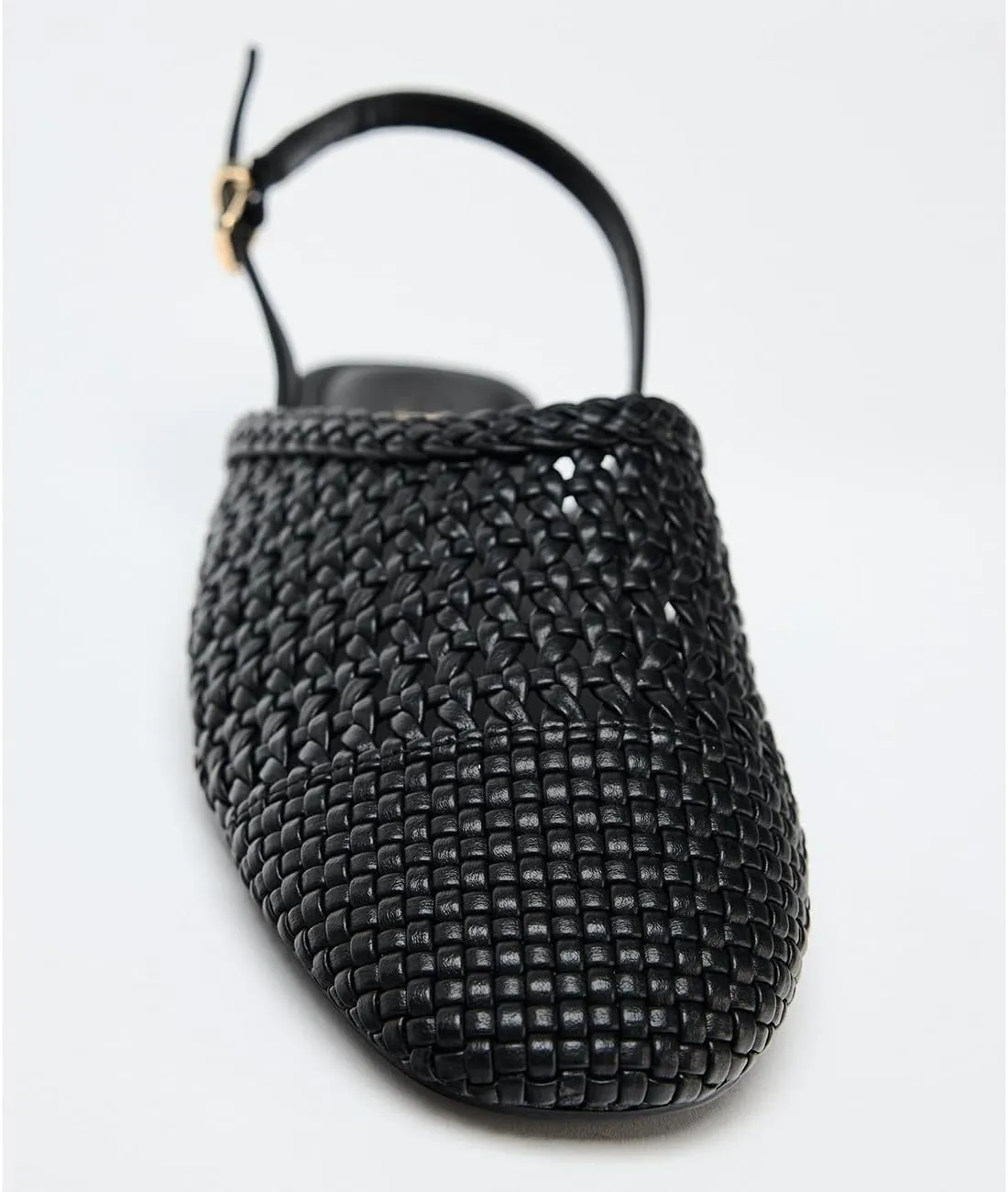 Womens Woven Slingback Flat Sandal Buckle Mesh Ballet Flat