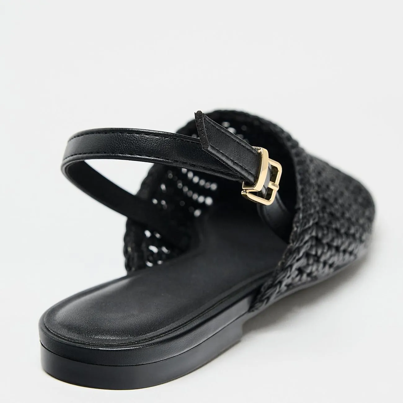 Womens Woven Slingback Flat Sandal Buckle Mesh Ballet Flat