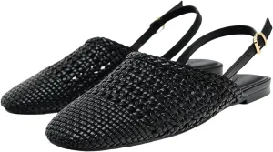 Womens Woven Slingback Flat Sandal Buckle Mesh Ballet Flat