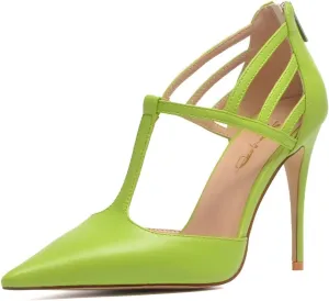 XYD High Stiletto Heels Pumps for Women T-strap Cut Out Pointed Toe Strappy Back Zip Office Lady Dress Party Sandal Shoes