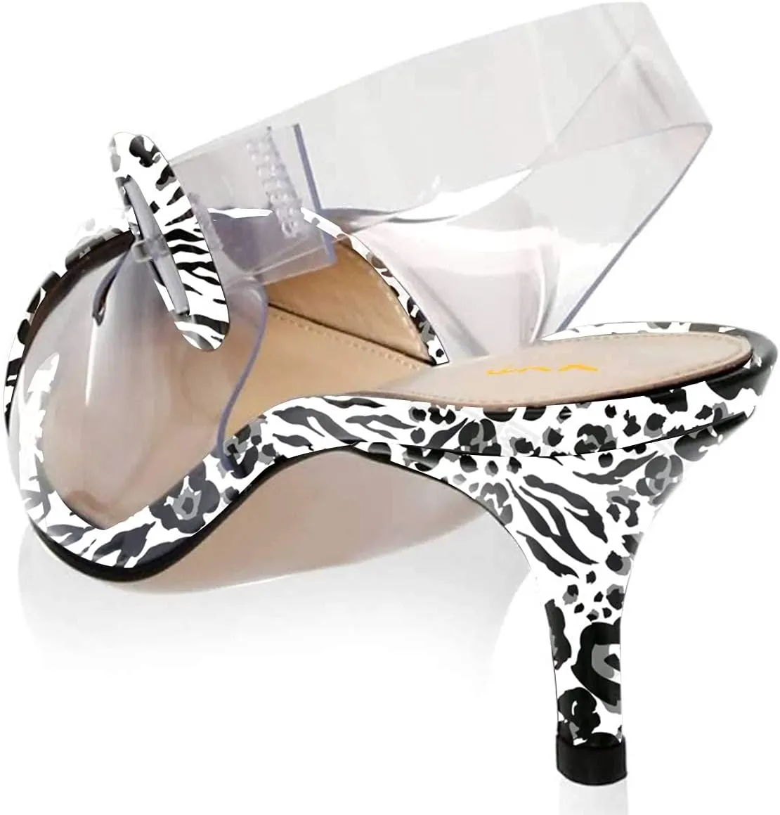 XYD Women Transparent Slingback Mid Kitten Heels Pumps Pointed Toe PVC Dress Sandals Clear Shoes with Buckle