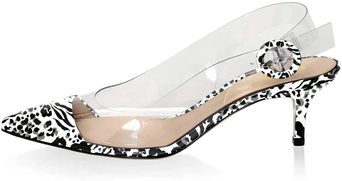 XYD Women Transparent Slingback Mid Kitten Heels Pumps Pointed Toe PVC Dress Sandals Clear Shoes with Buckle