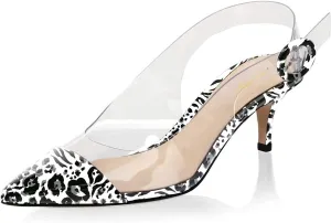 XYD Women Transparent Slingback Mid Kitten Heels Pumps Pointed Toe PVC Dress Sandals Clear Shoes with Buckle