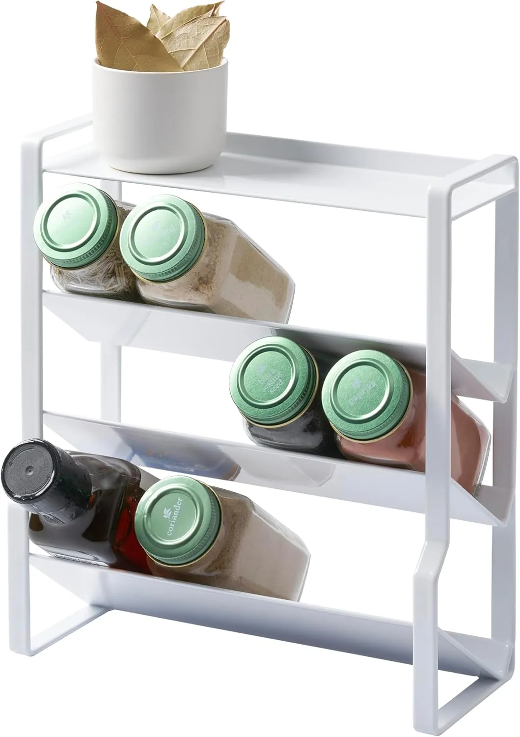 Yamazaki Home Tower 4-Tier Slim Spice Rack Organizer - Large Capacity, Angled Shelves, Flat Top Tier - Ideal For Countertops And Stove Sides - Steel