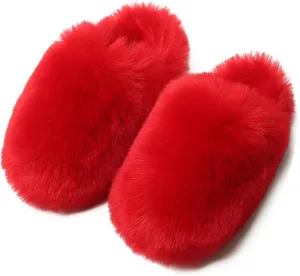 YESBOR Women's Faux Fur Fluffy Fuzzy Slippers Closed Toe Warm Winter House Slides Shoes