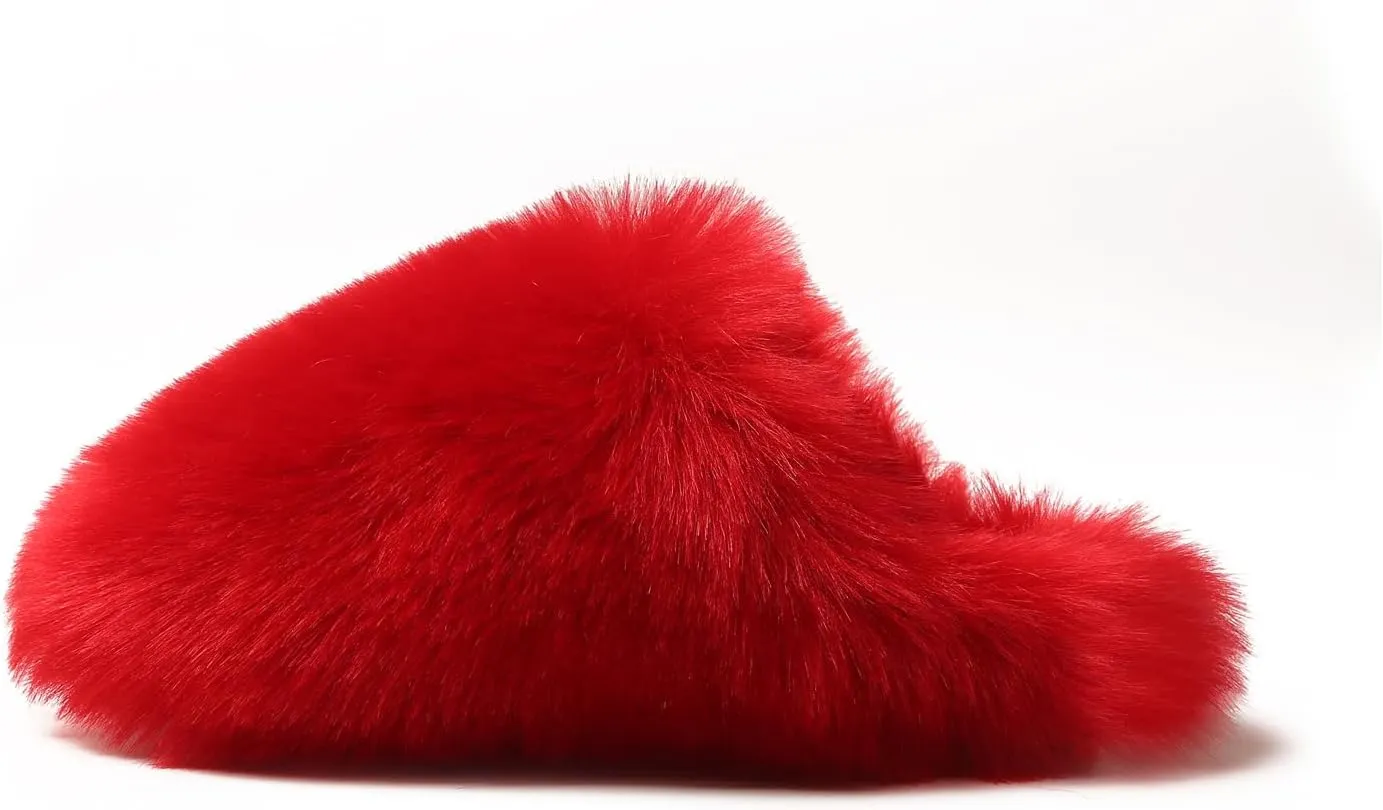 YESBOR Women's Faux Fur Fluffy Fuzzy Slippers Closed Toe Warm Winter House Slides Shoes