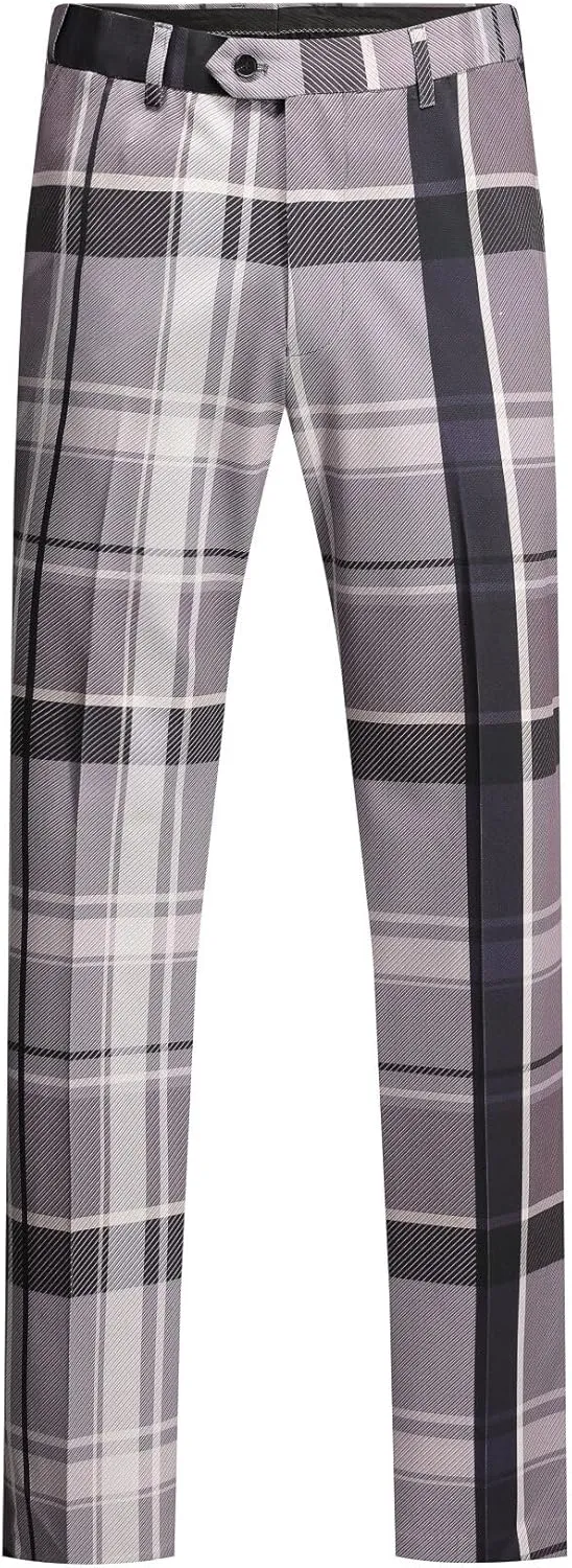 YFFUSHI Men's Plaid Tweed 3 Piece Suit Slim Fit Button Dinner Suit Tuxedo