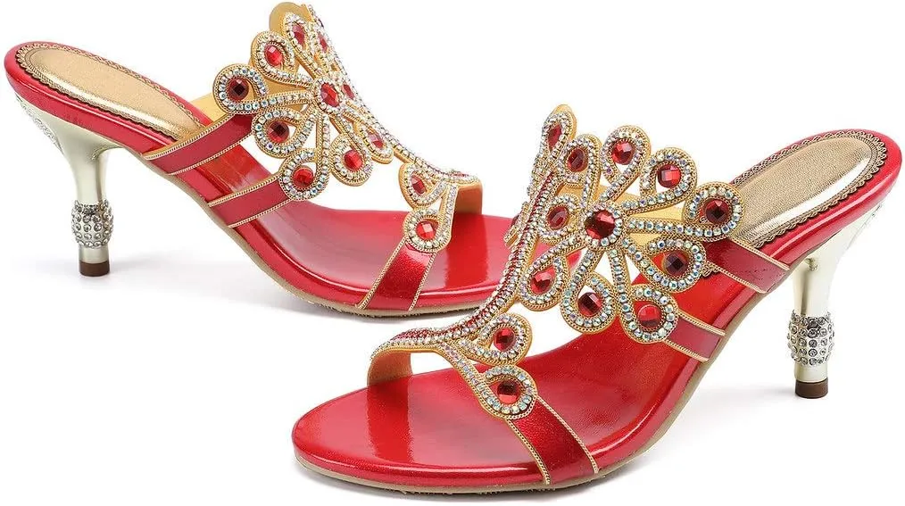 YooPrettyz Women Flowers Cutout Sandal High Heels Rhinestone Wedding Dress Shoes