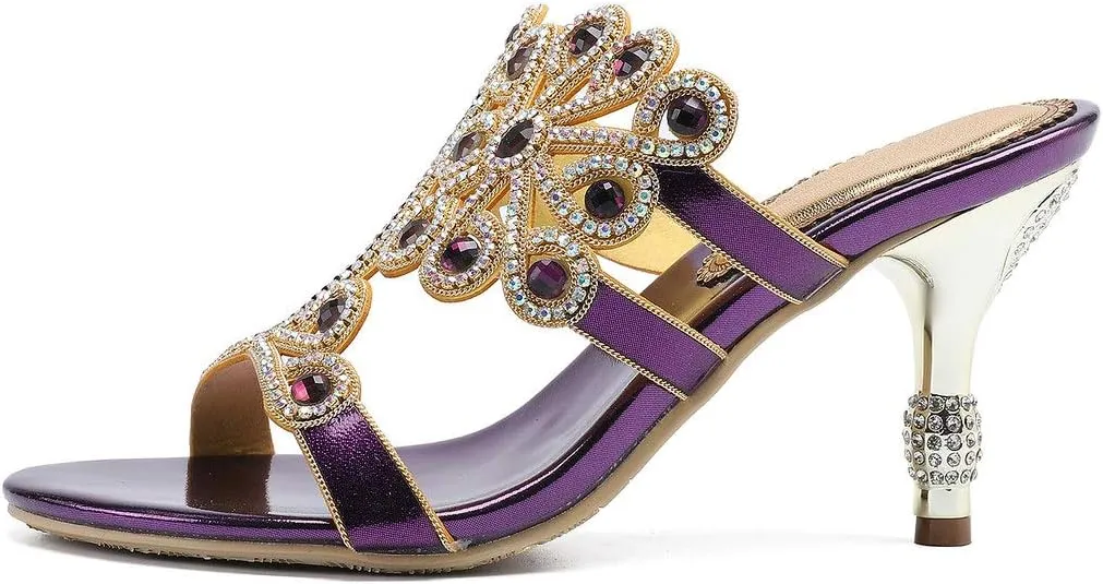 YooPrettyz Women Flowers Cutout Sandal High Heels Rhinestone Wedding Dress Shoes