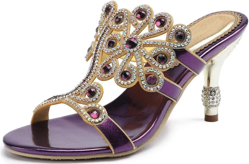 YooPrettyz Women Flowers Cutout Sandal High Heels Rhinestone Wedding Dress Shoes