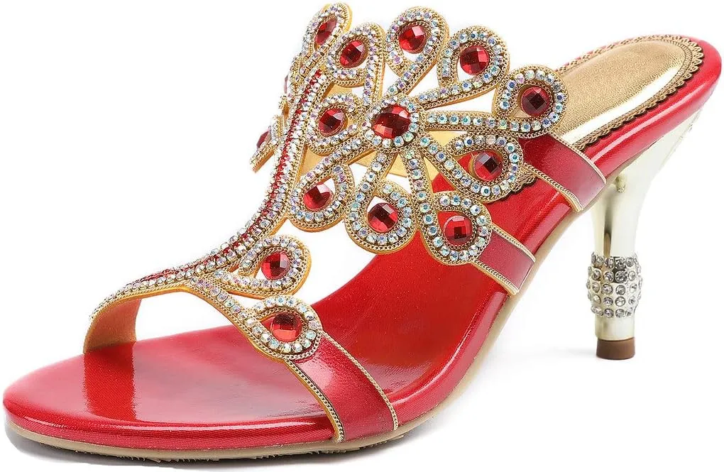 YooPrettyz Women Flowers Cutout Sandal High Heels Rhinestone Wedding Dress Shoes