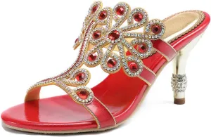 YooPrettyz Women Flowers Cutout Sandal High Heels Rhinestone Wedding Dress Shoes