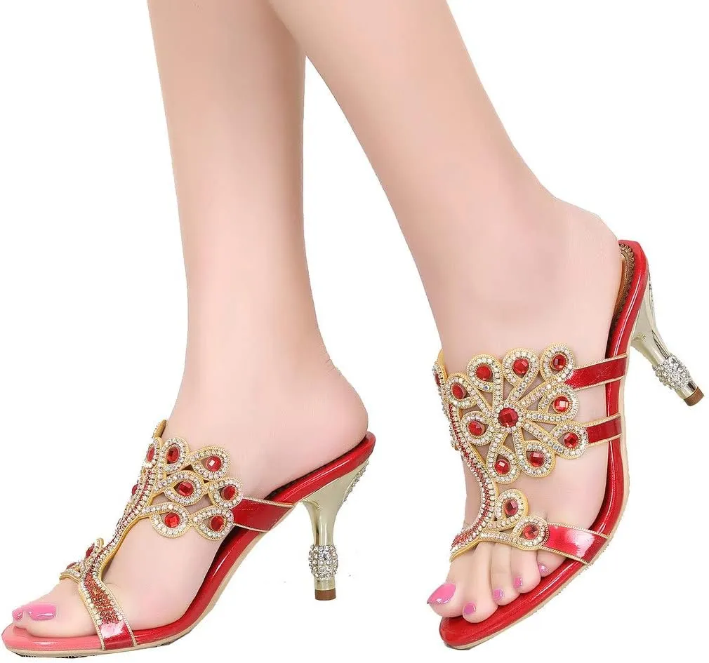 YooPrettyz Women Flowers Cutout Sandal High Heels Rhinestone Wedding Dress Shoes