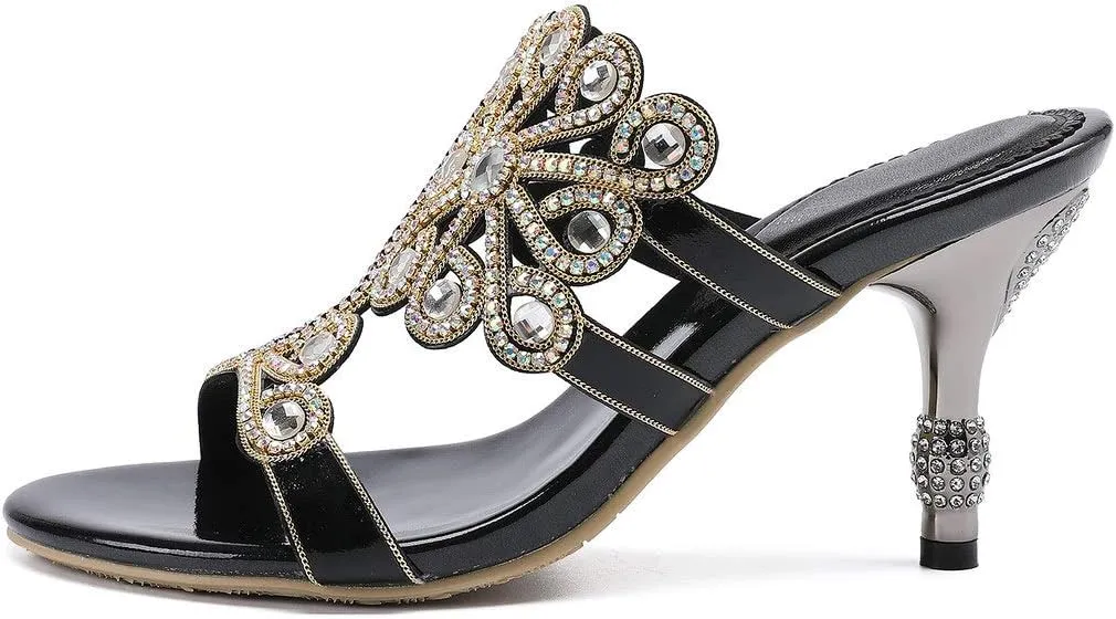 YooPrettyz Women Flowers Cutout Sandal High Heels Rhinestone Wedding Dress Shoes