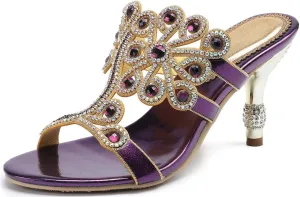 YooPrettyz Women Flowers Cutout Sandal High Heels Rhinestone Wedding Dress Shoes
