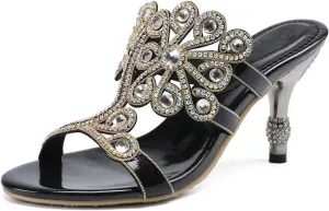 YooPrettyz Women Flowers Cutout Sandal High Heels Rhinestone Wedding Dress Shoes