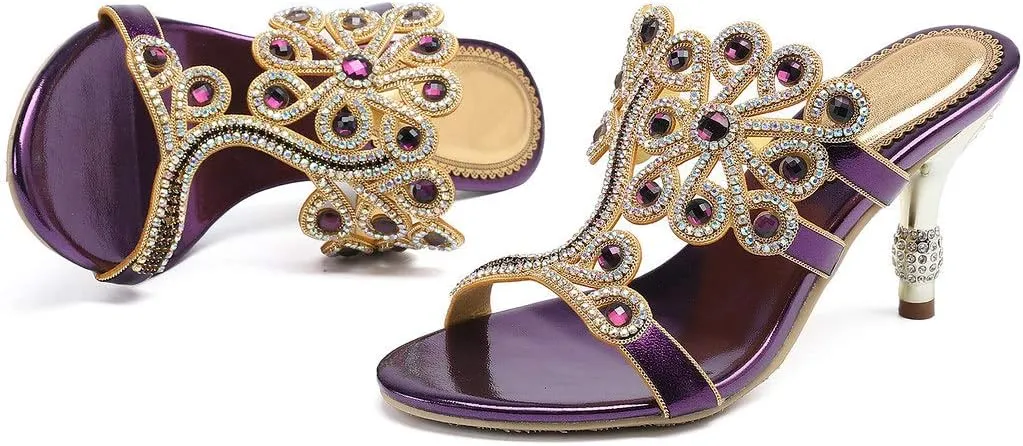 YooPrettyz Women Flowers Cutout Sandal High Heels Rhinestone Wedding Dress Shoes