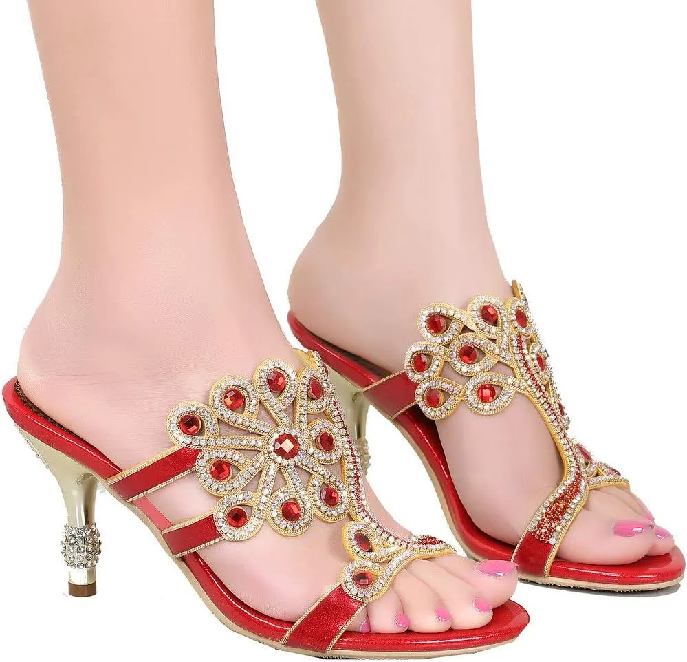 YooPrettyz Women Flowers Cutout Sandal High Heels Rhinestone Wedding Dress Shoes
