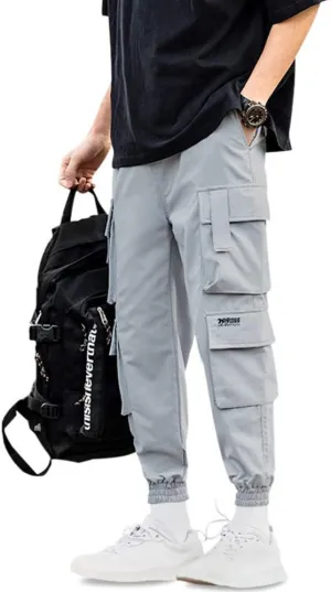 ZAFUL Men's Side Multi Flap Pockets Mid Waist Drawstring Cargo Jogger Pants Beam Feet Pants