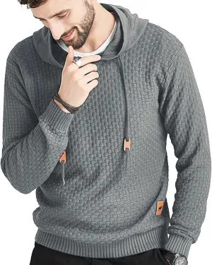 Zaitun Mens Hooded Sweatshirt Long Sleeve Solid Knitted Hoodie Pullover Sweater