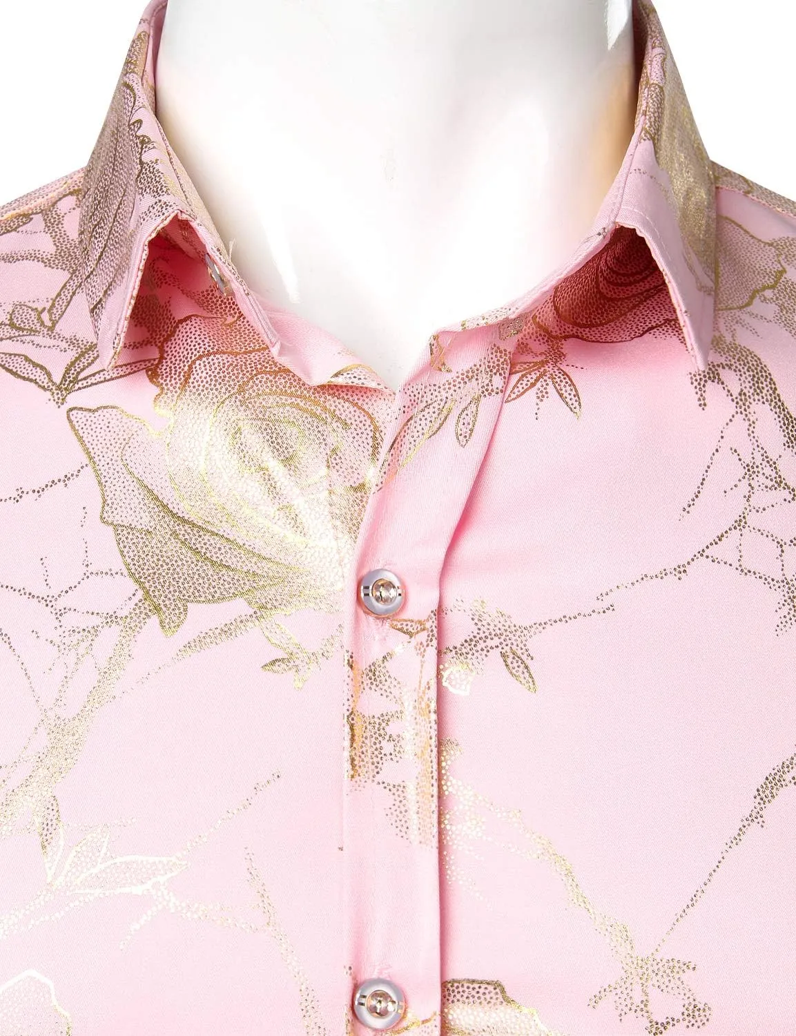 ZEROYAA Mens Hipster 3D Golden Rose Floral Printed Slim Fit Long Sleeve Button Down Dress Shirts