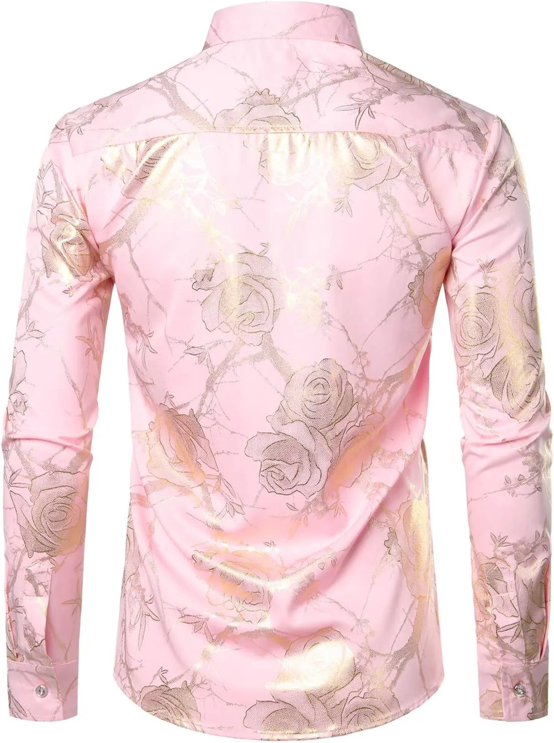 ZEROYAA Mens Hipster 3D Golden Rose Floral Printed Slim Fit Long Sleeve Button Down Dress Shirts
