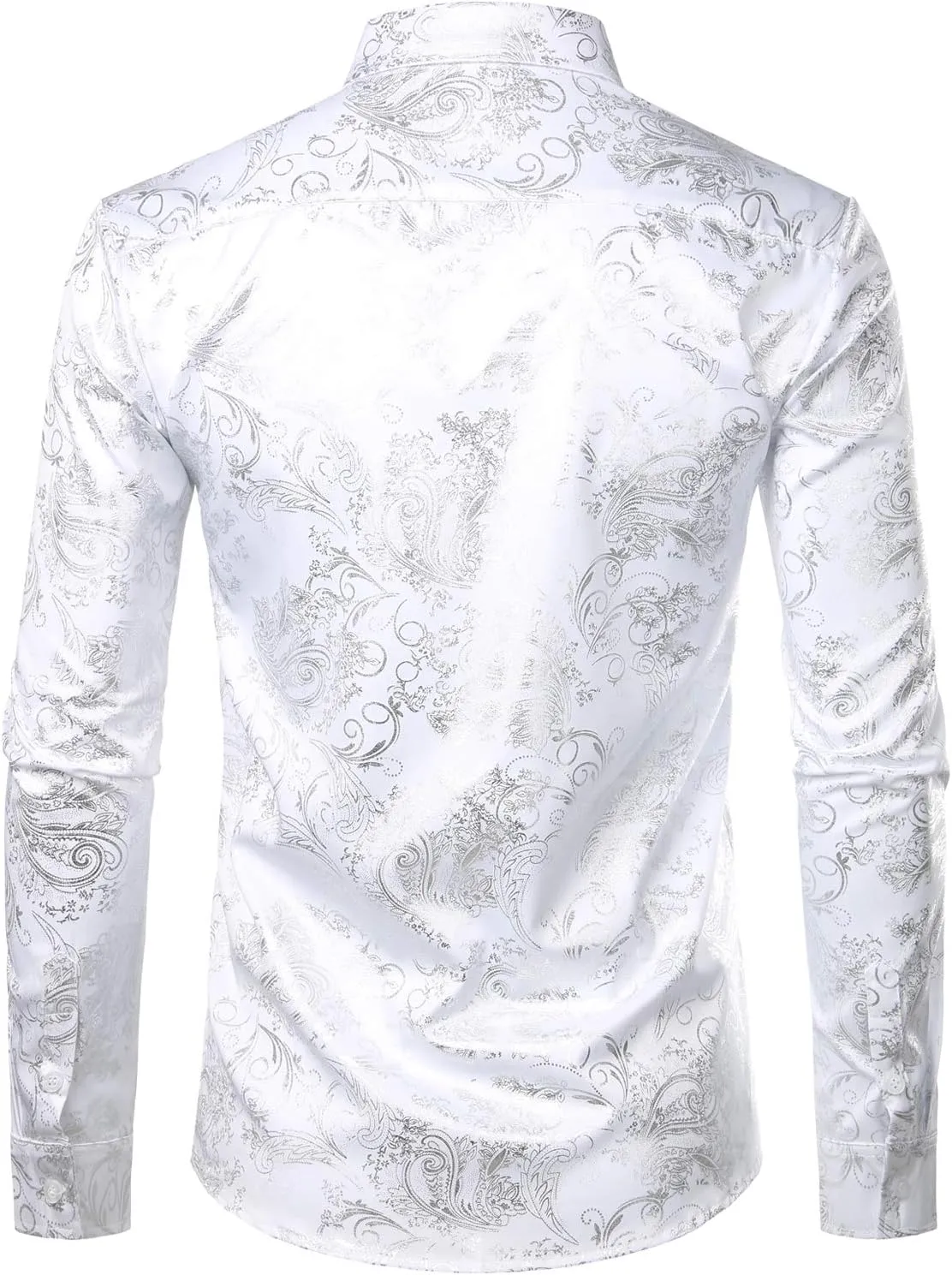 ZEROYAA Men's Luxury Paisley Dress Shirt Shiny Floral Printed Button Down Shirts for Party Prom