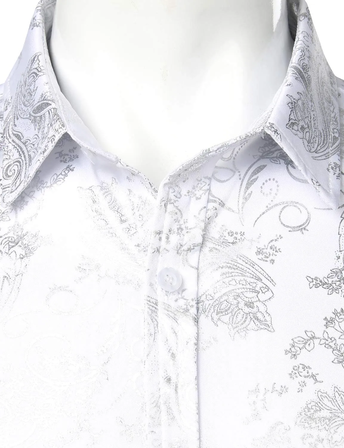 ZEROYAA Men's Luxury Paisley Dress Shirt Shiny Floral Printed Button Down Shirts for Party Prom